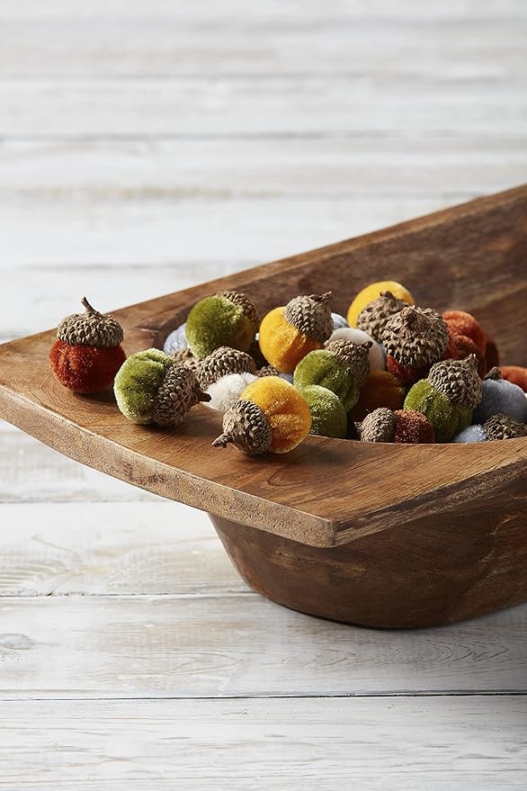 Mud Pie Fall Mini Velvet Vase Filler Assorted Set of 36 Acorns, Multi, 1.75" x 1"