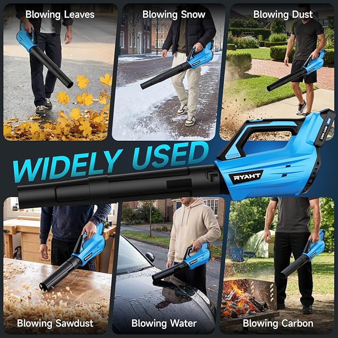 Leaf Blower Cordless, Leaf Blower with Battery and Charger - 2 Speed Modes, 2 Batteries, 20V Powerful Lightweight Electric Blowers for Blowing Leaves, Lawn Care, Patio Cleaning and Dust, Blue