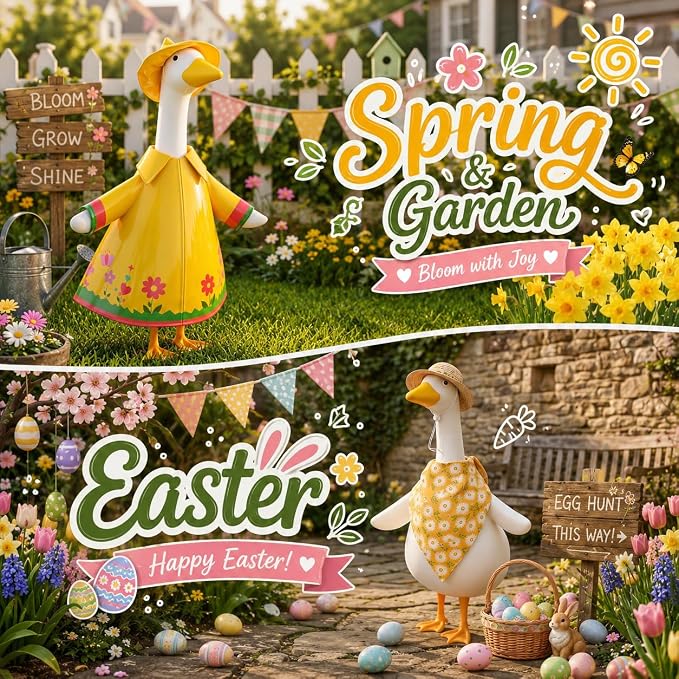 8 Sets Porch Goose Outfits Clothes All Seasons Bundle for Summer Houston Rodeo Spring Easter 4th of July Fall Halloween Christmas Decoration for 23 inch Porch Goose Lawn Yard Decor