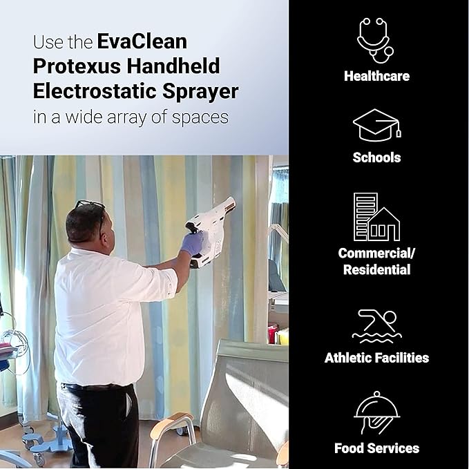 Protexus Handheld Electrostatic Sprayer, Disinfectants and Sanitizers, Cordless Electric Spray Gun, Fogger Machine, 34oz Removable Tank, 4Hr Battery Runtime, 60-Micron Nozzle, Covers 2,800Sq Ft