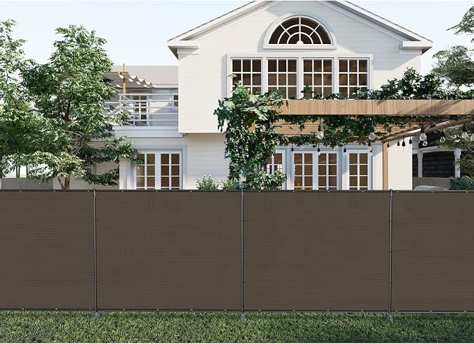 Patio 6' x 94' Outdoor Privacy Screen Freestanding Temporary Fence Panels Net Cover with Metal Poles for Outside Backyard Pool Garden Air Conditioner Fencing, Brown
