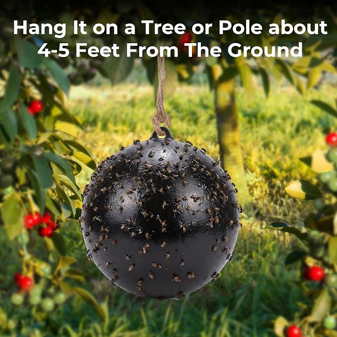 3 Pcs Large Fly Trap Balls Hanging Fruit Fly Traps Outdoor Adhesive Insect Balls with a Sticky Coating Glue Air Pump Insect Catch Sticky Bug for Farm Orchard Deerflies Mosquito (Black)