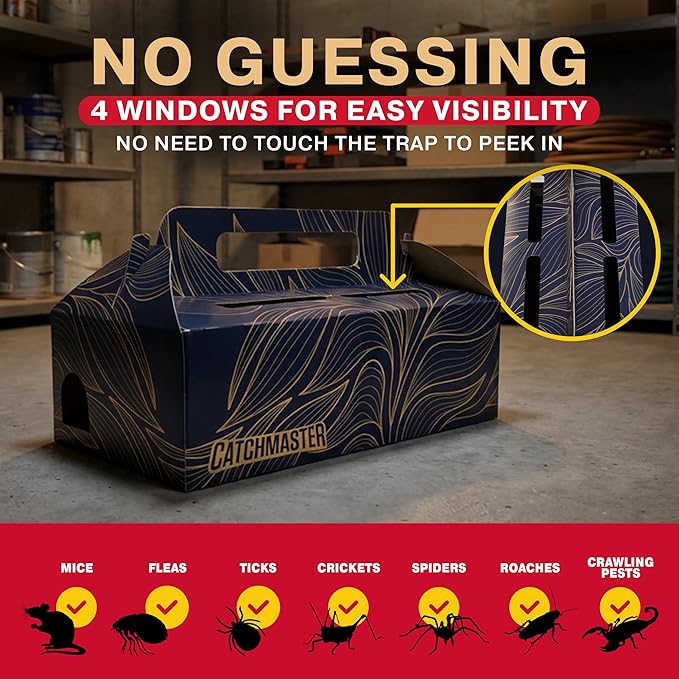 Catchmaster Catch & Toss: No-Touch, No-See Disposable Mouse Glue Traps Indoor, No Bait Needed (2 Pack), Catches up to 10 Mice — Pesticide-Free, 6 Months of Child & Pet Protection Sticky Mouse Traps