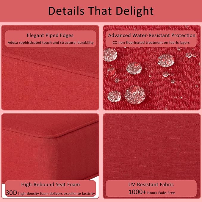 COZYVIDA Outdoor Deep Seat Cushion Set of 2, 22"x24" Seat & 23"x19" Back, C0 Water-Resistant Breathable Fabric, UV-Resistant 1000+ Hrs, 30D Foam with Recycled Fiber Fill,Chili
