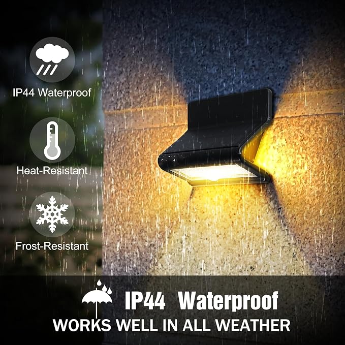 AURAXY Outdoor Solar Security Lights Motion Sensor, Waterproof LED Wall Lights, Wireless Solar Light for Home Safety, Ideal for Yard Garden Garage Porch Front Door Backyard