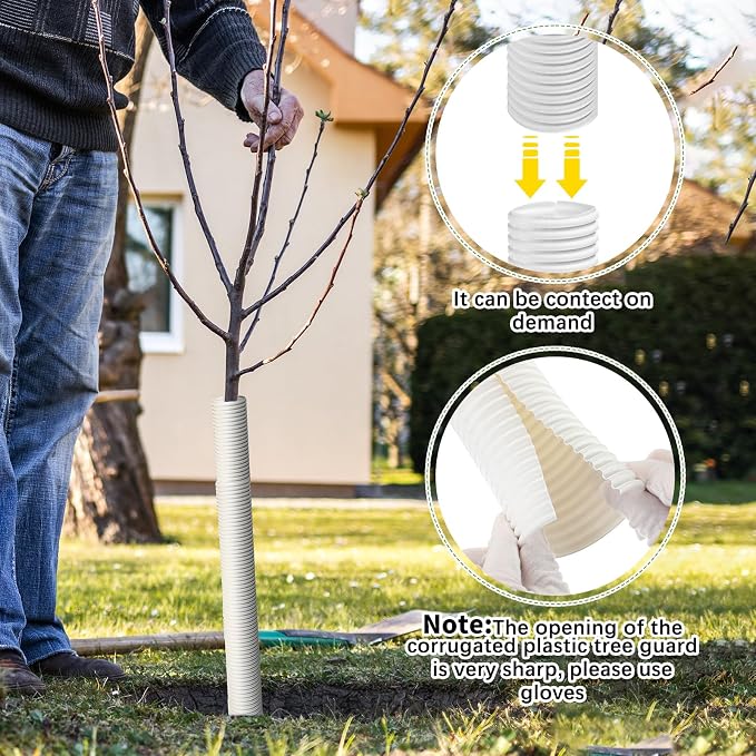 Nuenen 20 Pcs Corrugated Tree Guards, Long 15.75 Inch Diameter 1.96 Inch Pp Tree Trunk Protectors, Tree Bark Protector Tube Wraps for Saplings Plants Seedlings Deer Rabbit Cats Rodents Mowers (White)