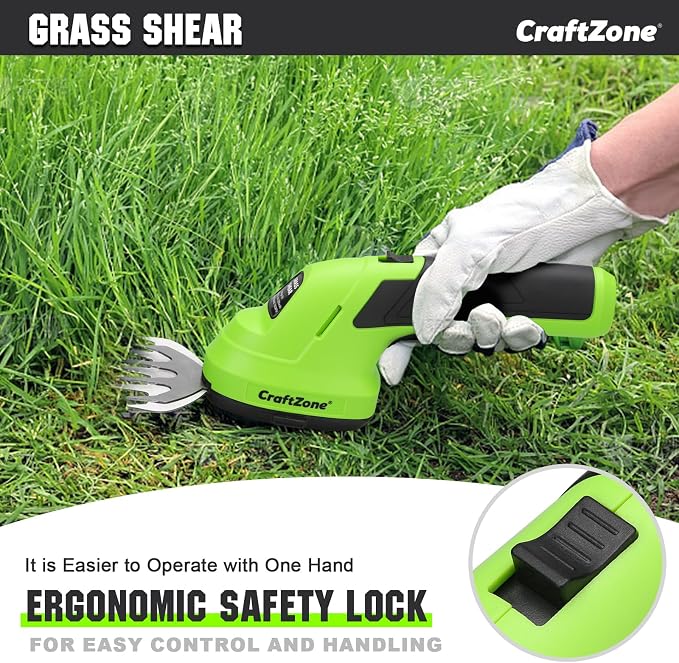 Cordless Grass Shear & Hedge Trimmer - Green | 2-in-1 Electric Shrub Trimmer and Grass Cutter | 8V Handheld Lawn Trimmer with USB Type-C Cable & Rechargeable Lithium-Ion Battery