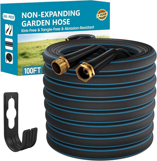 100FT Non-Expanding Garden Hose, Ultra Lightweight Water Hose, Kink-Free, Burst-Resistant, Durable & Flexible Hose, All-Weather Outdoor Hose for Lawn & Garden, Car Washing
