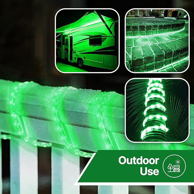 Tupkee LED Rope Light Green - for Indoor and Outdoor use, 24 Feet (7.3 m) - 10MM Diameter - 144 LED Long Life Bulbs Rope Tube Lights - Pack of 2