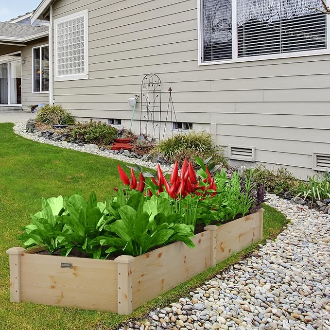 Giantex Raised Garden Bed, 95" Lx24 Wx10 H Outdoor Wood Planter Box for Vegetables Flowers Herbs Fruits, Easy-Assembly Wooden Planter Raised Bed for Backyard Garden Lawn