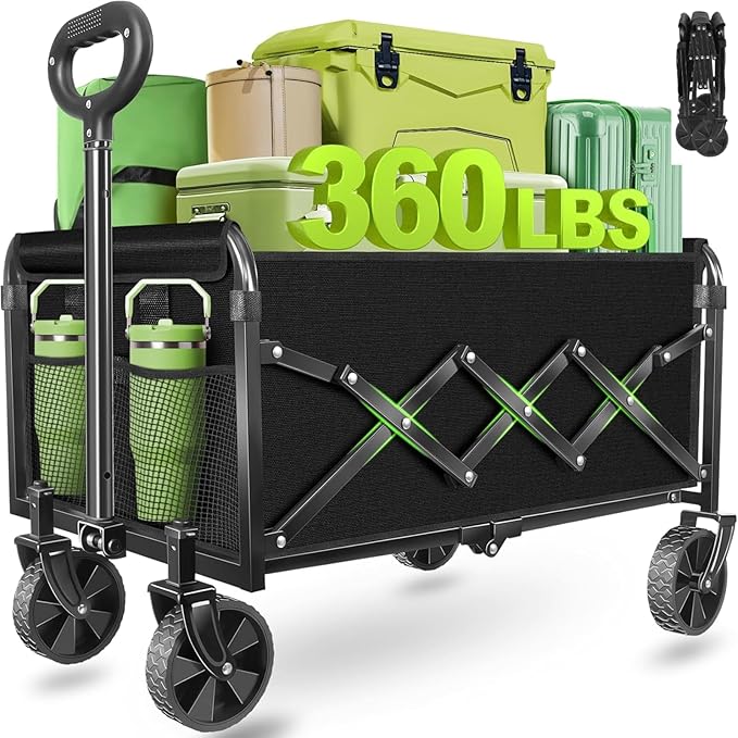 Wagons Carts Foldable - Collapsible Wagon Cart with Wheels – Folding Foldable Wagon Small Portable Lightweight for Sports, Camping, Storage, Travel, Shopping