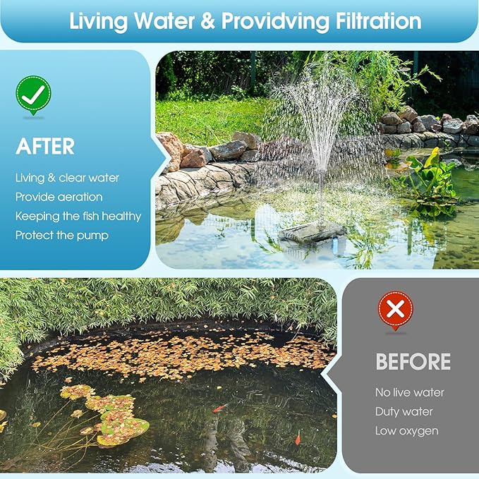 Antfraer Solar Pond Filter with Water Pump, 10W Solar Pond Pump with 6.6FT PVC Tubing/16.5FT Cord, Pond Filter Box for Outdoor Small Pond Waterfall Garden Bird Bath Water Clear