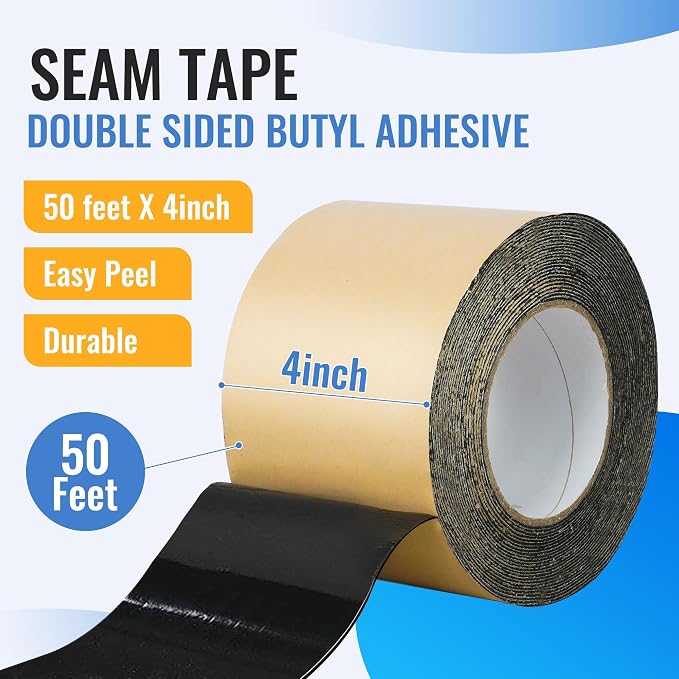 Pond Liner Seam Tape 4" x 50' - Double Sided Butyl Adhesive Tape for EPDM Liners, Waterproof Repair Patch for Ponds, Fish Ponds, Water Features & Outdoor Landscaping (Black)