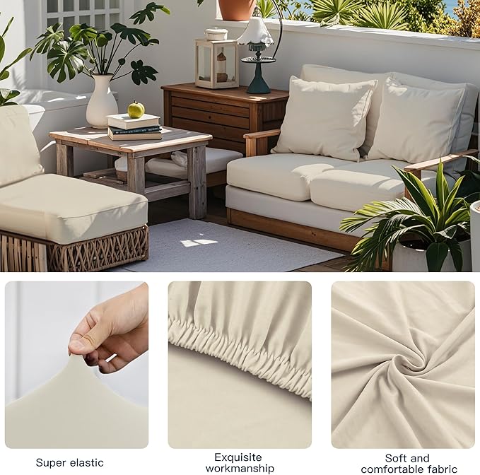 12-Piece Outdoor Cushion & Pillow Cover Set, 8 Seat Covers + 4 Pillow Covers, Stretch Patio Furniture Slipcovers for Sofa Sectional Chair