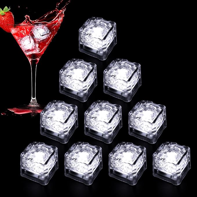 Light Up Ice Cubes for Drinks, LED Ice Cubes Liquid Activated, Glow in The Dark Waterproof Ice Cubes for Home Bar Supplies Summer Party Wedding Decor (White-12PCS)