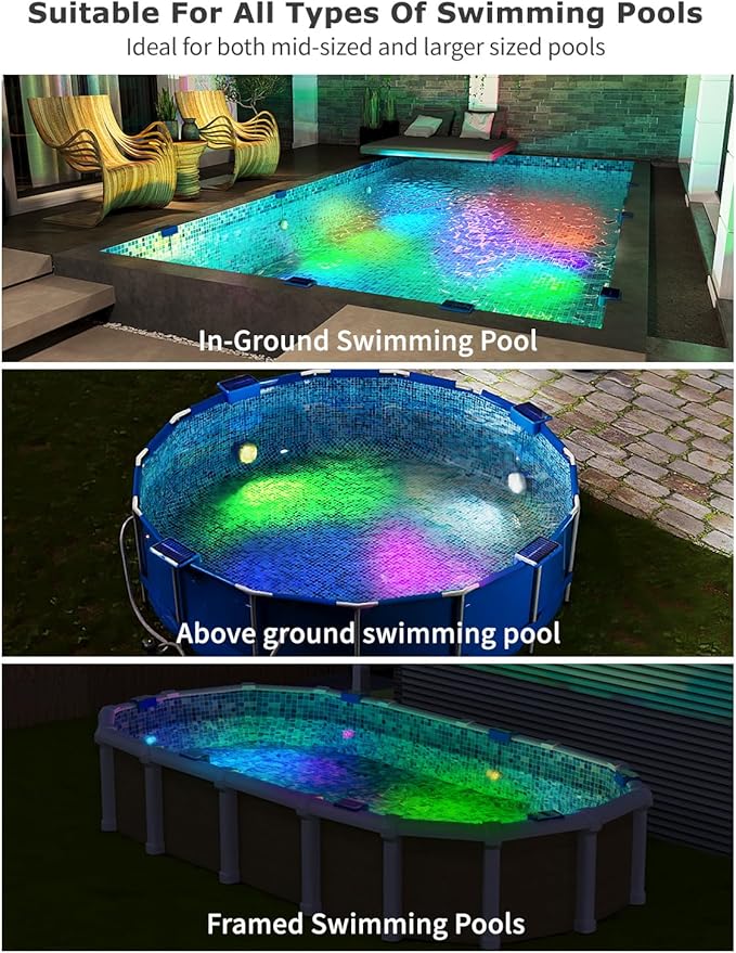 Skairipa Solar Pool Lights, Solar Powered Submersible LED Lights with Remote IP68 Waterproof Swimming Pool Lights 16 Colors Underwater Pool Lights for Above Ground Inground Pool, Pond (Blue, 2 Pack)