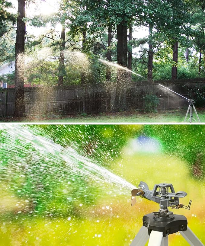 YAMATIC Impact Sprinkler on Adjustable Tripod Base, Garden Hose Quick Connect Water Hose Fittings - 3/4" Thread