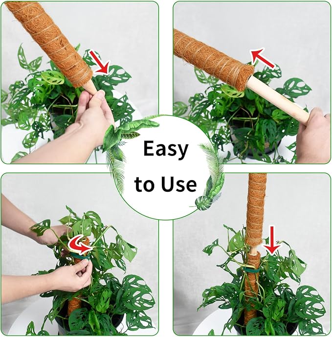 JJGoo Moss Pole for Plants Monstera, 2 Pack 23.6 inch Plant Support Pole, Extendable Coir Totem Pole for Potted Plants Pothos,Train Indoor Climbing Plants to Grow Upwards - Extends to 40.6 Inches