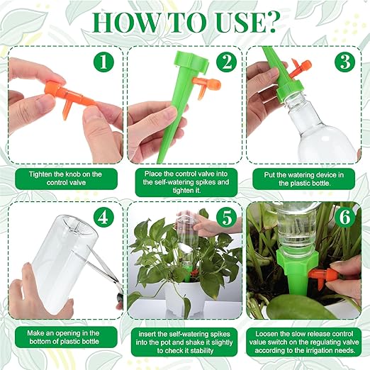 SiliFine 16 Set Plant Watering Devices with Self Watering Spikes and 26 oz Plastic Bottles Plant Waterer Devices with Adjustable Control Valve Switch Indoor Outdoor (Clear)