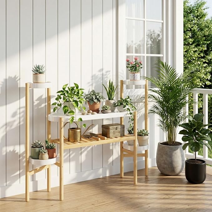 APRTAT Bamboo Plant Stand Indoor, 4 Tier Tall Plant Storage Stand Table Top for Multiple Plants, Window Plant Shelf Table Plant Rack for Balcony Garden Living Room Indoor Outdoor Home (4-Tier-12 Pot)