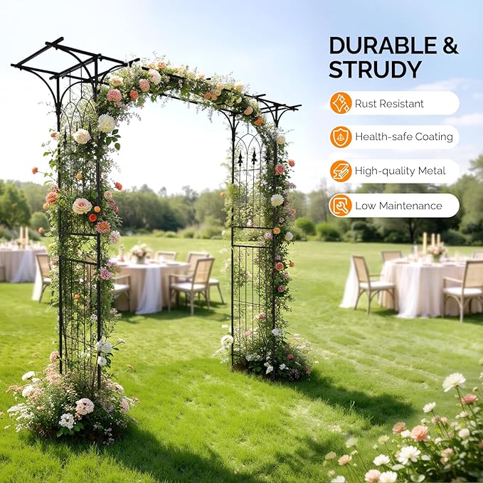 VINGLI Garden Arbor, Arch Archway for Wedding Ceremony Party, Steel Garden Trellis for Plant Climbing, Christmas Decorations Pergola for Backyard, Lawn (Black)