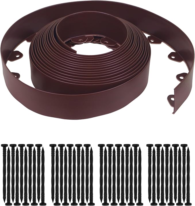 Gardzen Landscape Edging Kit, 40-Foot Long, 3-Inch Tall, No Dig Garden Edging Border for Flower Beds, Tree Rings, Pathways, Includes 40 Spikes, Brown
