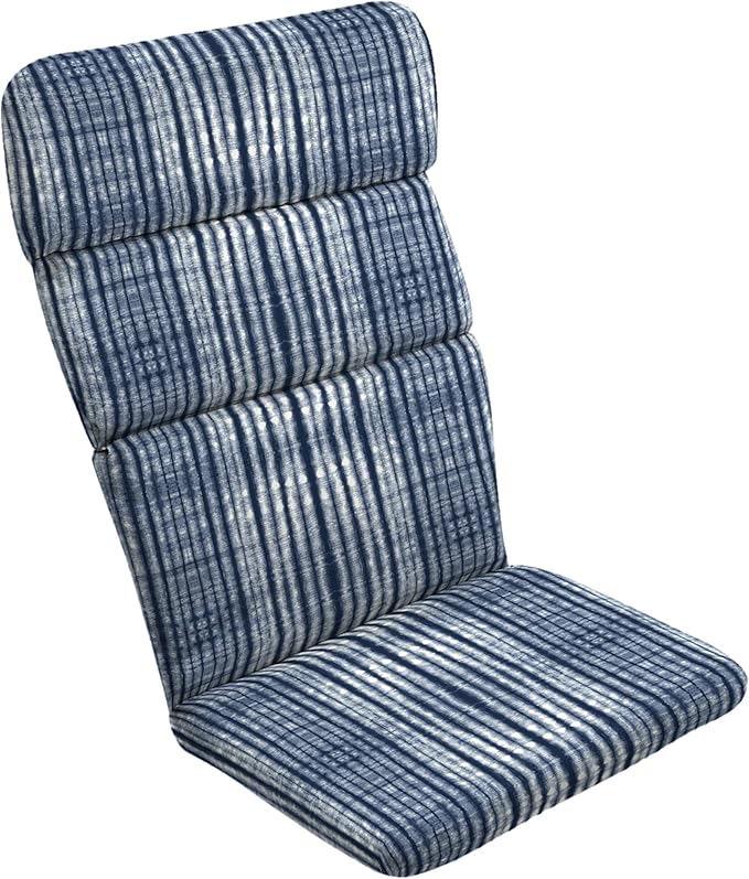 Arden Outdoor Adirondack or Rocking Chair Cushion, 20 x 17, Rain-Proof, Fade Resistant 17 x 20, Blue Shibori Stripe