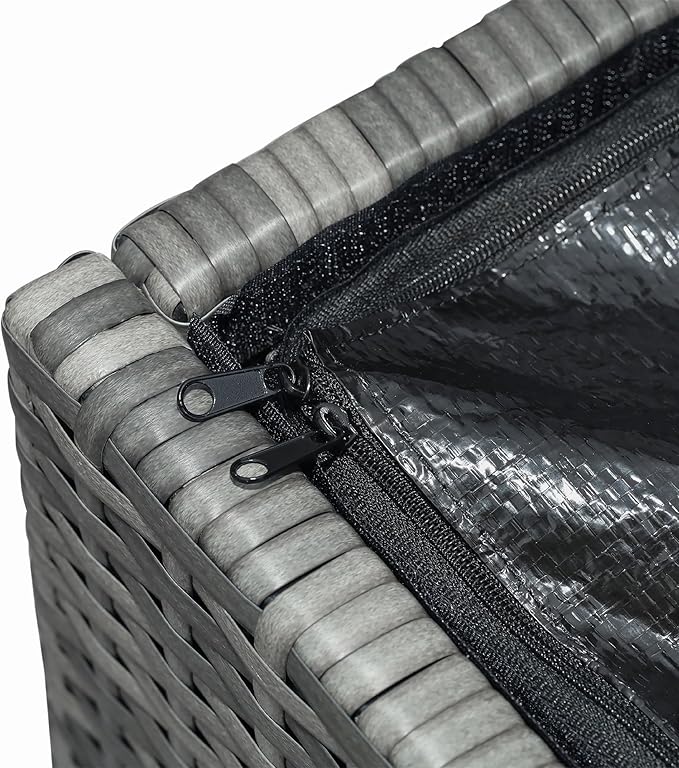 Teamson Home 154 Gallon Lined Weather Resistant Outdoor Rattan Wicker Patio Deck Storage Box with Soft Close Hinges for Patio Furniture Cushions or Pool Accessories, Gray