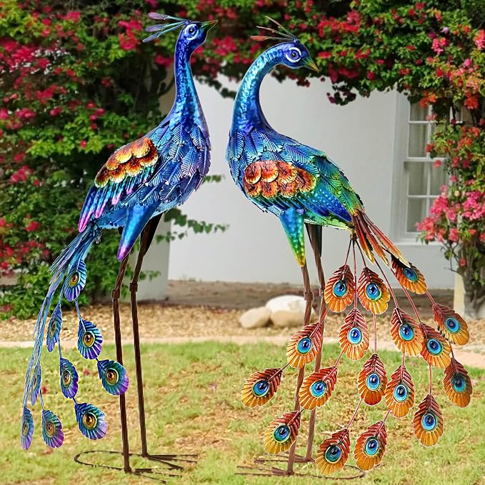 Kircust Metal Peacock Garden Statue and Sculpture, | Peacock Yard Art Lawn Decor Large Bird Garden Sculptures & Statues for Patio, Backyard, Pond, and Home Decoration