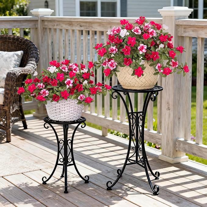 Ammyoo Artificial Fake Azalea Flowers for Outdoor Spring Decoration, Faux Silk Flower for Summer UV Resistant Look Real Plants for Garden Yard Porch Walkway Indoor Decor, 2PCS