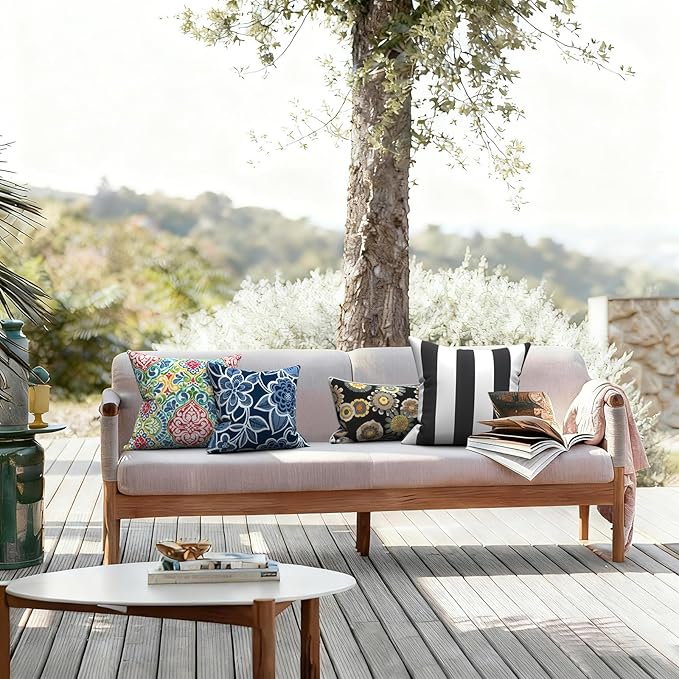 LVTXIII Outdoor Pillow Covers 20x20 Inch, 2 Pack Large Square Throw Pillow Cases, Fade-Resistant Cushion Covers for Patio Furniture Sofa, Garden Porch, Cabana Black