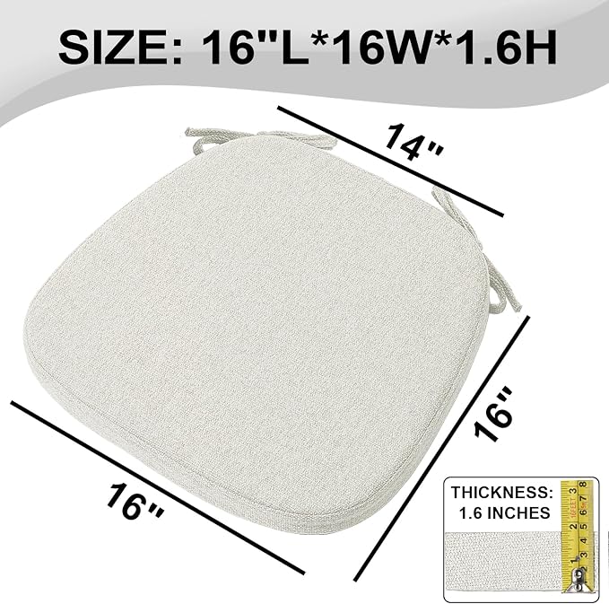 SINOSSO 1 Pack Memory Foam Chair Cushions for Dining Chair, Friendly Woven Fabric 16" U-Shape Comfortable Kitchen Chair Pad, Removable Slip Resistant Seat Cushion (1 Piece, Beige-Gray)
