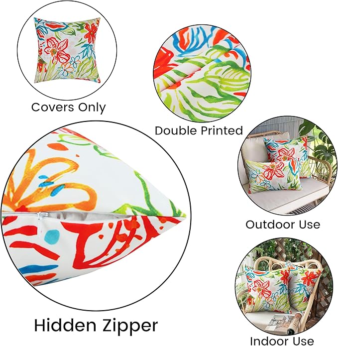 Merrycolor Outdoor Pillow Covers 20x20 Waterproof Throw Pillow Cover Flower Garden Farmhouse Outdoor Pillows Covers for Patio Furniture Set of 2