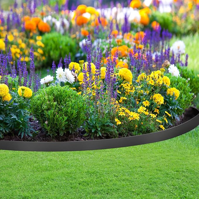 2 Inch x 40FT Garden Edging Kit with 40 Spikes for Landscaping, Plastic Lawn Edging Border for Flower Beds, Tree Rings, Pathways, Black