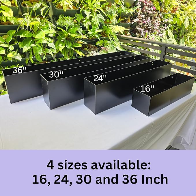 LaLaGreen Railing Planter Box (24 Inch, 4 Pack) Black Metal Rectangular Hanging Flower Boxes with Brackets, Deck Railings Planters for Outdoor Plants Fence Over Rail Balcony Patio Porch Stylish Garden