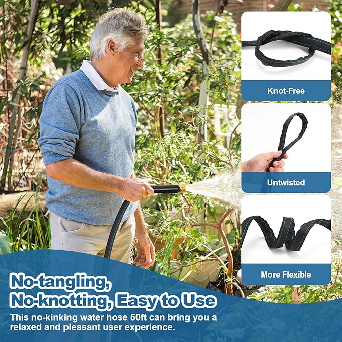 CXEZSIK Garden Hose 50ft Lightweight, Non-Expanding, Leak-Proof Metal Connector, No-Knot No-Tangle, Easy to Store and Carry, Wear-Resistant, 3/4GHT Flexible Water Hose, Hose for Yard, Garden, Outdoor