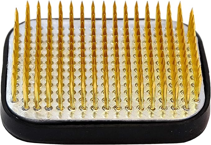 KAKURI Kenzan Flower Frog Mini Square 2.6", Japanese Ikebana Flower Arrangement Supplies, Professional Flower Holder Pin Frog, Brass Gold, Made in Japan