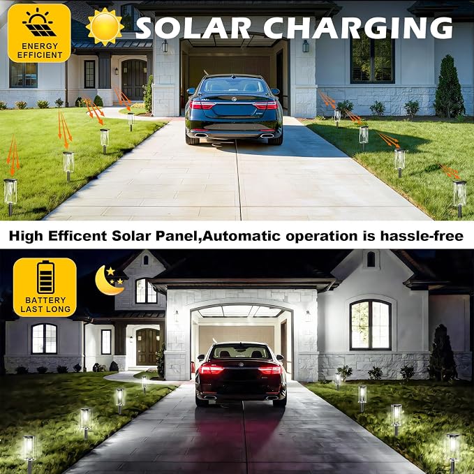 12 Pack Solar Lights Outdoor,IP65 Waterproof Solar Pathway Lights Outdoor Garden Light, Solar Lights Pathways Cool White LED Landscape Lighting for Walkway, Driveway, Yard, Patio, Garden Decor