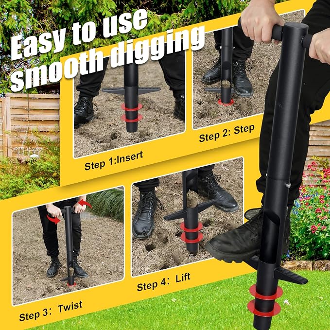 Bulb Planter & Sod Plugger - 34" Long Handle Grass Plugger Tool for Lawn Repair, Heavy Duty Garden Hole Digger with Easy Plug Release for Zoysia Plugs, Bare Spots, Tulip Planting,Turf Transplanting