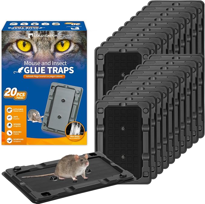 LULUCATCH Mouse Traps, 20 Pack Sticky Mouse Traps Indoor for Home, Pre-Baited Non-Toxic Bulk Glue Traps for Rats, Mice, Roach, Lizards, Pet Safe for Home & Garage, Easy to Use