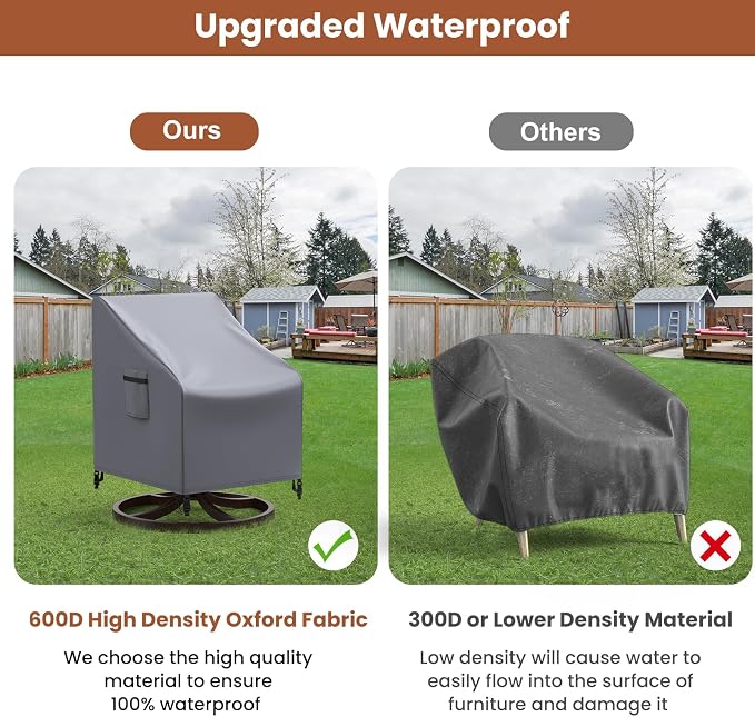 Mrrihand Patio Chair Covers, 2 Pack Outdoor Swivel Lounge Chair Cover, Heavy Duty Patio Rocking Chair Covers, Patio Furniture Covers Waterproof, 30" W×34" D×38.5" H, Grey