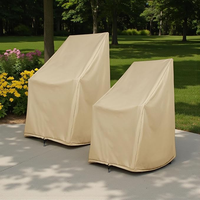 Shine Company Weatherproof Outdoor Rocking Chair Cover Set of 2, 100% Woven Polyester, Elastic Cord with Toggle, Khaki, 2-Pack