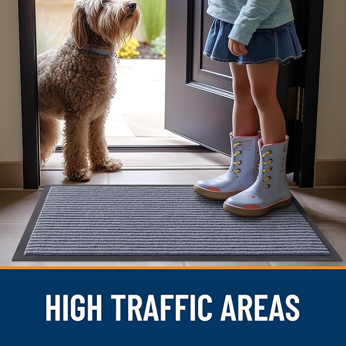 OLANLY Front Door Mat Indoor Outdoor Entrance, 2-Pack 33 x 21 Inch, Waterproof Heavy Duty Doormat, Fade Resistant, Low Profile, Easy Clean Patio Porch Welcome Floor Mats for Entry, Ash Grey