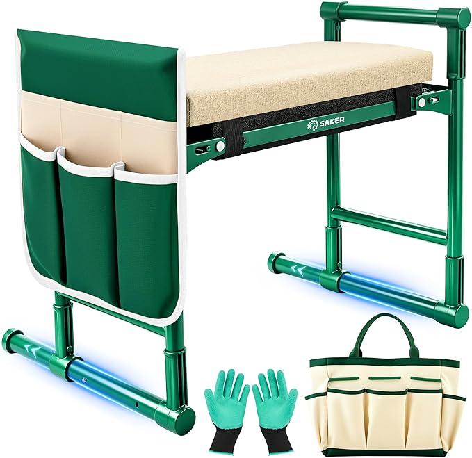 Saker 2026 Upgraded Garden Kneeler and Seat - Gardening Bench Gardening Stool with 500LB Heavy Duty Round-Tube Frame, Soft Kneeling Pad Foldable Support for Elderly, Gardening (Luxury Version)