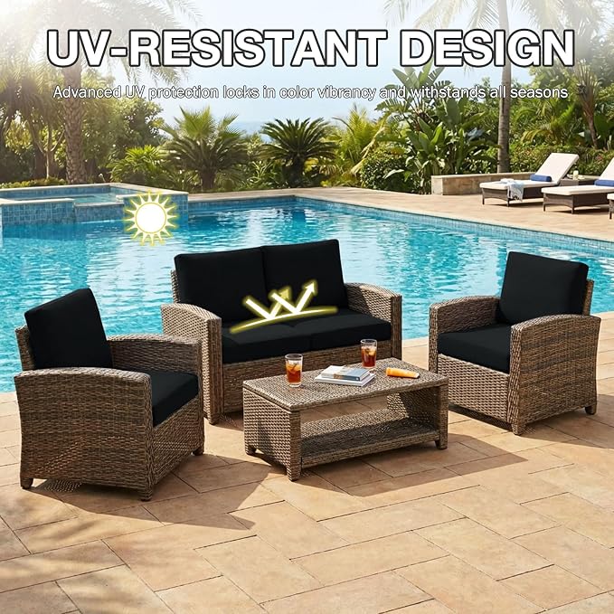 hyha 4Pcs Patio Cushion Covers, Stretch Outdoor Couch Cushion Covers Replacement, Washable Outdoor Chair/Sofa Slipcovers for Patio Furniture Cushions Protector with Elastic Bottom(Black,Cover Only)