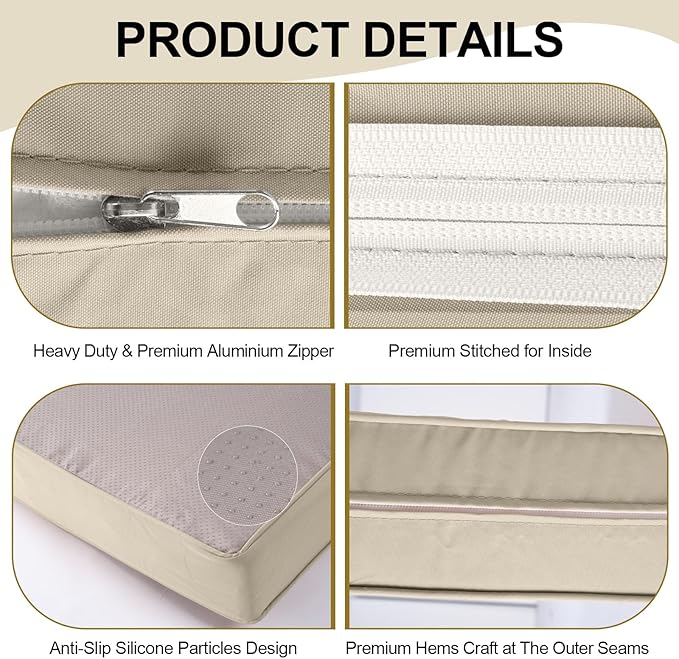 Outdoor Replacement Cushions for Patio Furniture, Splash-Resistant and Fade-Resistant 14 Pieces Outdoor Couch Cushion, 25.6x25.6x4 Inch Sofa Pad with Removable Fabric Cover