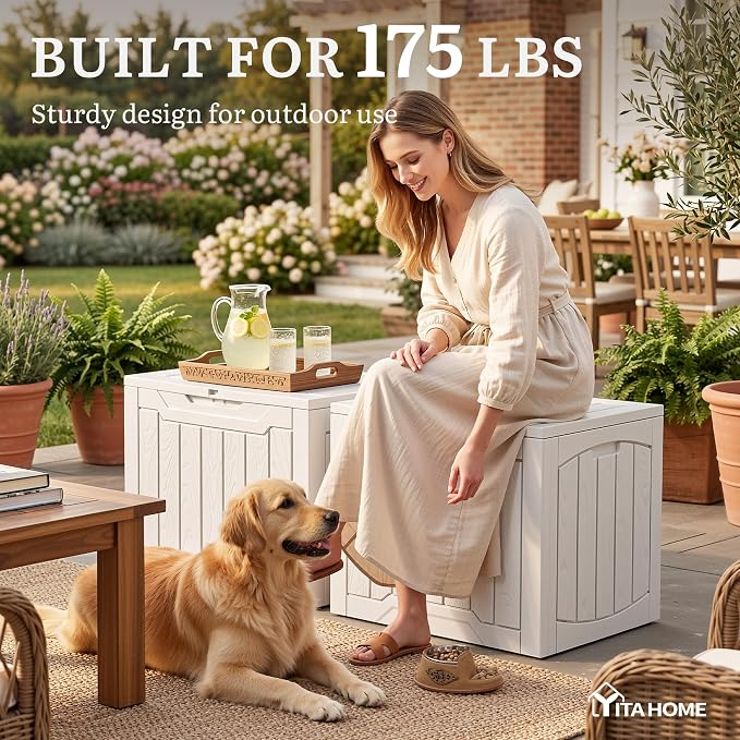 YITAHOME 31 Gallon Deck Boxes Set of 2, Lockable Outdoor Storage Bins for Patio Cushions, Garden Tools, Weather-Resistant Resin Storage Solution, White