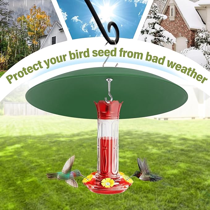 13" Bird Feeder Rain Cover,Bird Feeder Dome,Hummingbird Feeder Squirrel Guard, Proof Bird Feeders Baffle,Smart Birds Feeder's Umbrella(Green), 1 Pack