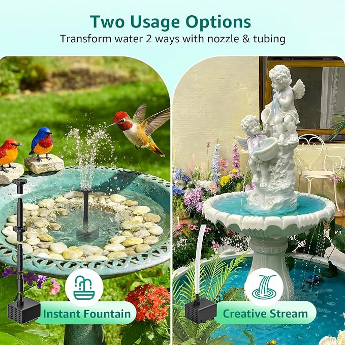 Solar Fountain Pump with Battery Backup, 7.5W Solar Water Pump Built-in 3000mAh Battery, Dual-Layer Nozzles 7+ Spray Modes & 5Ft PVC Tubing, Pond Fountain for Bird Bath Garden Water Feature