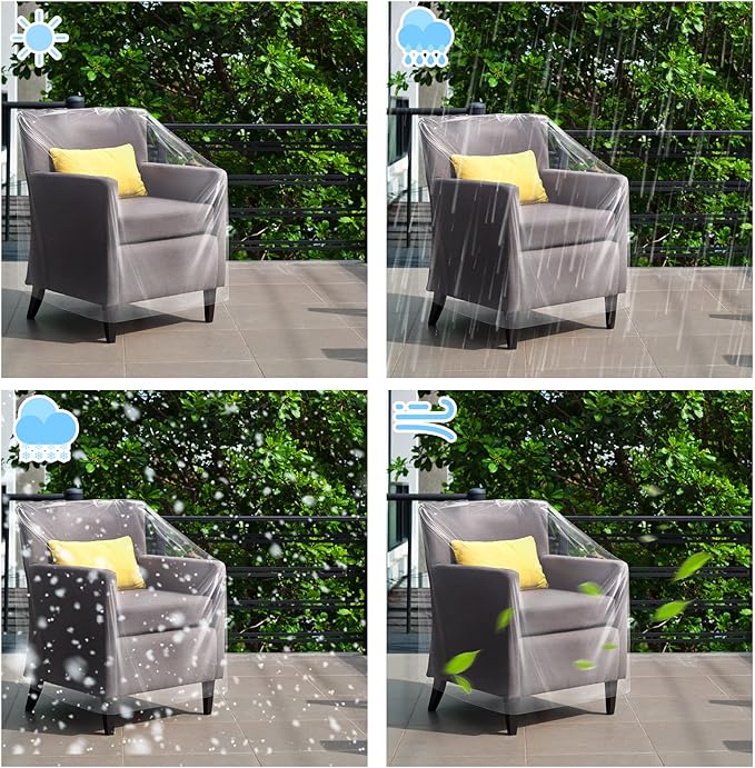Tudomro 8 Pcs Outdoor Plastic Chair Cover Waterproof Armchair Clear Dust Proof Plastic Couch Cover for Furniture Sofa Chair Couch Recliner Furniture Storage and Moving, 37 x 30 x 30 Inch